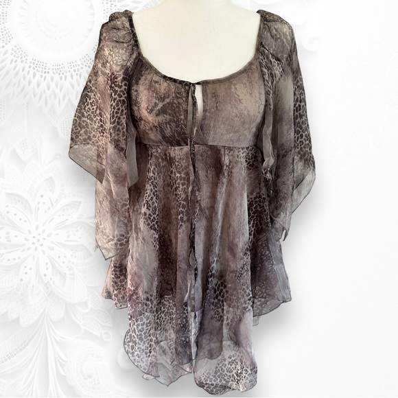 Cecico Tops - Cecico Fluttery Fairy 90s Animal Print Chiffon Flowy Boho Top JLO vibes Small